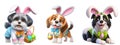 Cutout Set of Cute 3D Dogs Dressed Up as Easter Bunny, Isolated on Transparent or White Background: PNG Clipart Royalty Free Stock Photo