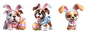 Cutout Set of Cute 3D Dogs Dressed Up as Easter Bunny, Isolated on Transparent or White Background: PNG Clipart Royalty Free Stock Photo