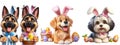 Cutout Set of Cute 3D Dogs Dressed Up as Easter Bunny, Isolated on Transparent or White Background: PNG Clipart Royalty Free Stock Photo