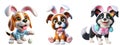 Cutout Set of Cute 3D Dogs Dressed Up as Easter Bunny, Isolated on Transparent or White Background: PNG Clipart Royalty Free Stock Photo
