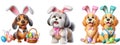 Cutout Set of Cute Dogs Dressed Up as Easter Bunny, Isolated on Transparent or White Background: PNG Clipart Royalty Free Stock Photo