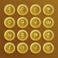 Set of dolden currency icons and symbols