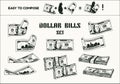 Set of 100 dollar bills with obverse, reverse side