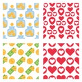 Set of dollar currency and red hearts vector bank finance business seamless pattern money background.