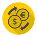 Set of Dollar Euro exchange color icon with long shadow