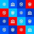 Set Dollar, share, network, Bank building, Loan percent and Shield with dollar icon. Vector