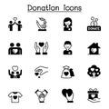 Set of Donation and charity icons. contains such Icons as, volunteer, fundraiser, kindness, giving, assistance, support, care and Royalty Free Stock Photo