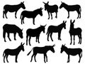 Set of donkey silhouette vector art