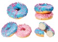 Set donut cakes isolated on white background. Royalty Free Stock Photo