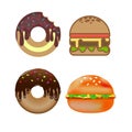 Set_of_donut_and_hamburger Royalty Free Stock Photo