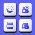 Set Donut, Online ordering food, Lunch box and icon. White square button. Vector