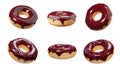 Set of donuts 3d illustration. Chocolate doughnut isolated on a white background, 3d render.