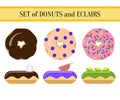 Set of donuts and eclairs