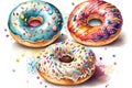 Set of donuts with glaze and sprinkles. Vector illustration. Royalty Free Stock Photo