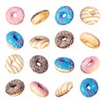 Set of donuts with various tastes isolated on a white background Royalty Free Stock Photo