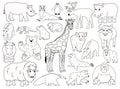 Set of doodle animals. Vector outline cartoon isolated graphic hand drawn illustration. Giraffe bear orangutan ox rhino wombat