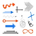 Set of doodle arrows. Abstract arrows, trendy vector objects. Royalty Free Stock Photo