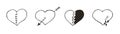 Set of doodle broken heart icon. Love symbol. Cute hand drawn vector graphic illustration. Simple outline style sign Royalty Free Stock Photo