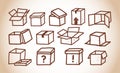 Set of doodle cardboard boxes in vintage style. Vector doodle sketch illustration. Royalty Free Stock Photo