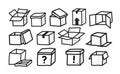 Set of doodle cardboard boxes on white background. Vector doodle sketch illustration. Royalty Free Stock Photo