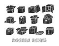 Set of doodle cardboard boxes on white background. Vector doodle sketch illustration Royalty Free Stock Photo