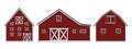 Set of doodle cartoon alone red wooden barn house, roof, windows and doors with crossed white boards. Vector Outline Royalty Free Stock Photo