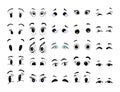 Set of doodle cartoon eyes,comic facial character caricature Royalty Free Stock Photo