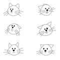 Set of doodle cat portrait. Different mood, expression of kitten, line animal fictional character isolated on white Royalty Free Stock Photo