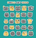 Set of 25 doodle cats with different emotions handmade Royalty Free Stock Photo