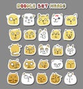 Set 25 doodle cats with different emotions handmade. Cat face Royalty Free Stock Photo