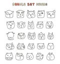 Set 25 doodle cats with different emotions handmade. Cat face Royalty Free Stock Photo