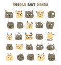 Set 25 doodle cats with different emotions handmade. Cat face Royalty Free Stock Photo