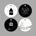 Set of doodle Christmas gift tags. Vector hand drawn cute icon. Scandinavian style printables. Xmas lettering, house Royalty Free Stock Photo