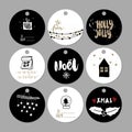 Set of doodle Christmas gift tags. Vector hand drawn cute icons. Scandinavian style printable. Xmas lettering, noel Royalty Free Stock Photo