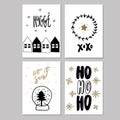 Set of doodle Christmas greeting card. Vector hand drawn cute icons. Scandinavian style. Xmas tree, houses, garland Royalty Free Stock Photo