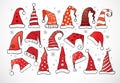 Set of doodle christmas hats on white background. Vector illustration. Royalty Free Stock Photo