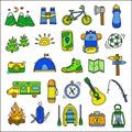 Set of doodle camp and outdoor icons.