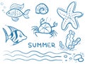 Set doodle cute illustrations of summer theme