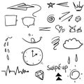 Set of doodle design elements. Arrow, heart, love, speech bubble, star, leaf, sun,crown, king, queen,Swishes, swoops, emphasis , Royalty Free Stock Photo