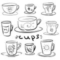Set of doodle different cups and mugs - Sketch, icons, signs