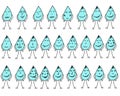 Set of Doodle droplets with emotions. funny cartoons with arms and legs. rain with the face Royalty Free Stock Photo