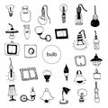 set of doodle elements, electricity, sockets light