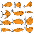 Set of doodle fish, stylized underwater animals for design or creativity