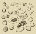Set of Doodle Fruits hand drawn in Royalty Free Stock Photo