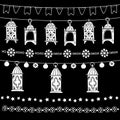 Set of doodle garlands, frames with arabic ornaments, bunting flags, stars and hand drawn lanterns. Party decoration Royalty Free Stock Photo