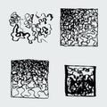Set of doodle hand-drawn abstract backgrounds. Ink sketch textures, rough hatching drawing images