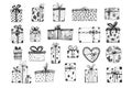 Set of doodle hand drawn black vector gift boxes Royalty Free Stock Photo