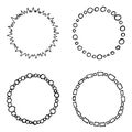 Set of doodle, hand drawn vector circle frames, black and white, monochrome wreaths for your design Royalty Free Stock Photo