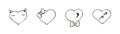 Set of doodle heart icon. Love symbol with bow and rose. Cute hand drawn graphic illustration. Simple outline style sign Royalty Free Stock Photo