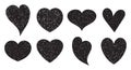 Set of doodle heart shaped symbols. Collection of different hand drawn romantic hearts for sticker, label, love logo. Vector Royalty Free Stock Photo